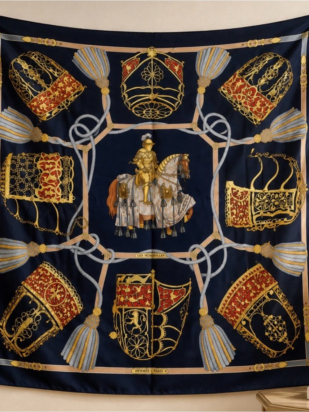 Hermès Les Muserolles Silk Scarf 90cm Vintage Navy Equestrian in great condition